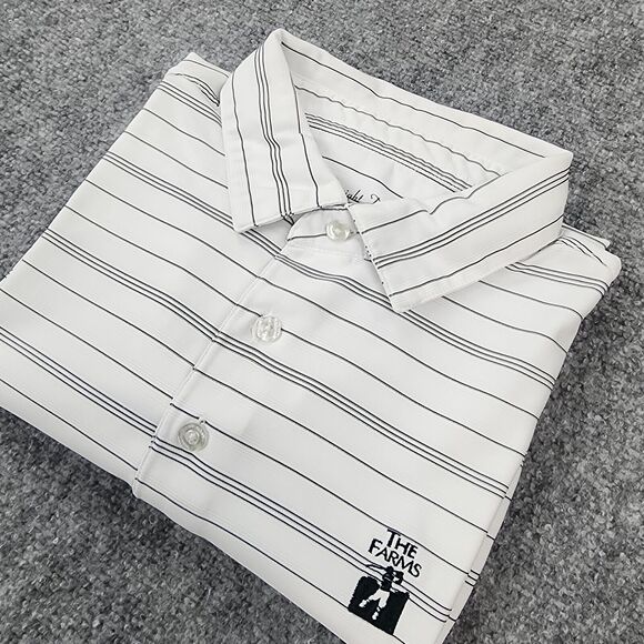 Straight Down Polo Shirt Mens XL White Striped Performance The Farms Golf Club - Picture 15 of 16